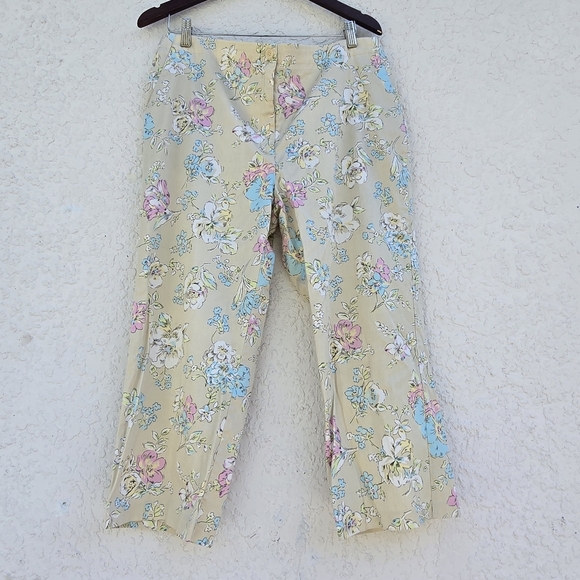 Oscar de la Renta Pants - Oscar Dw La Renta Floral Print Beige Pants Size 14